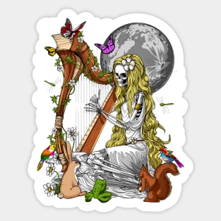 Hippie Skeleton Harp Player Sticker